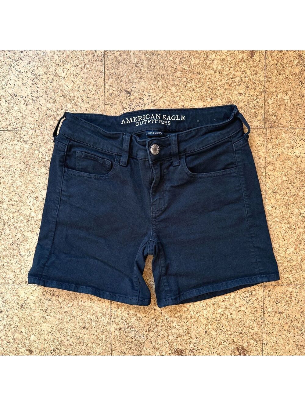 American Eagle AEO Women's Size 2 Black Denim Jean Shorts Super Stretch 5 Inseam